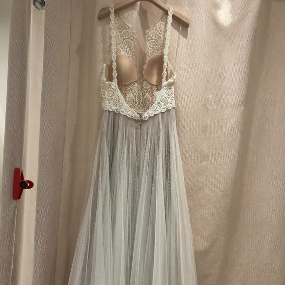 Ivory/latte, illusion neckline, ivory lace, sequins - Picture 3 of 4